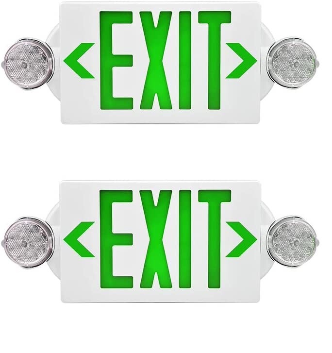 2 Pack LED Exit Sign Emergency Light–Hi Output Compact Combo UL listed (Green)