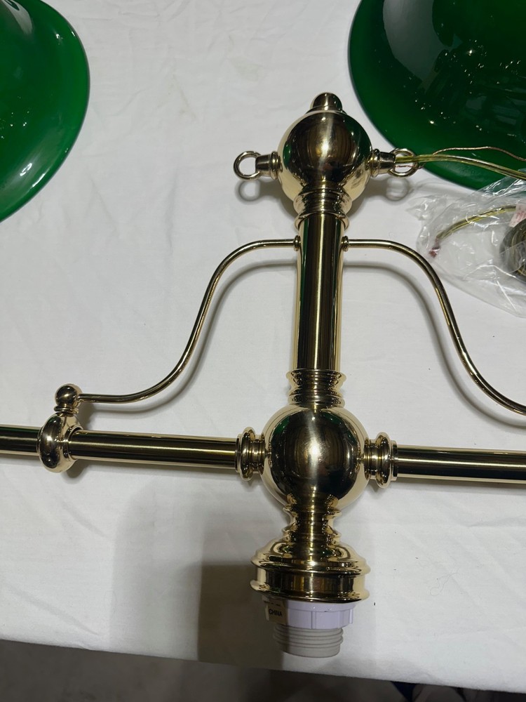 Brass 3 light Pool Table Light - Never hung, open box missing canopy and chain.