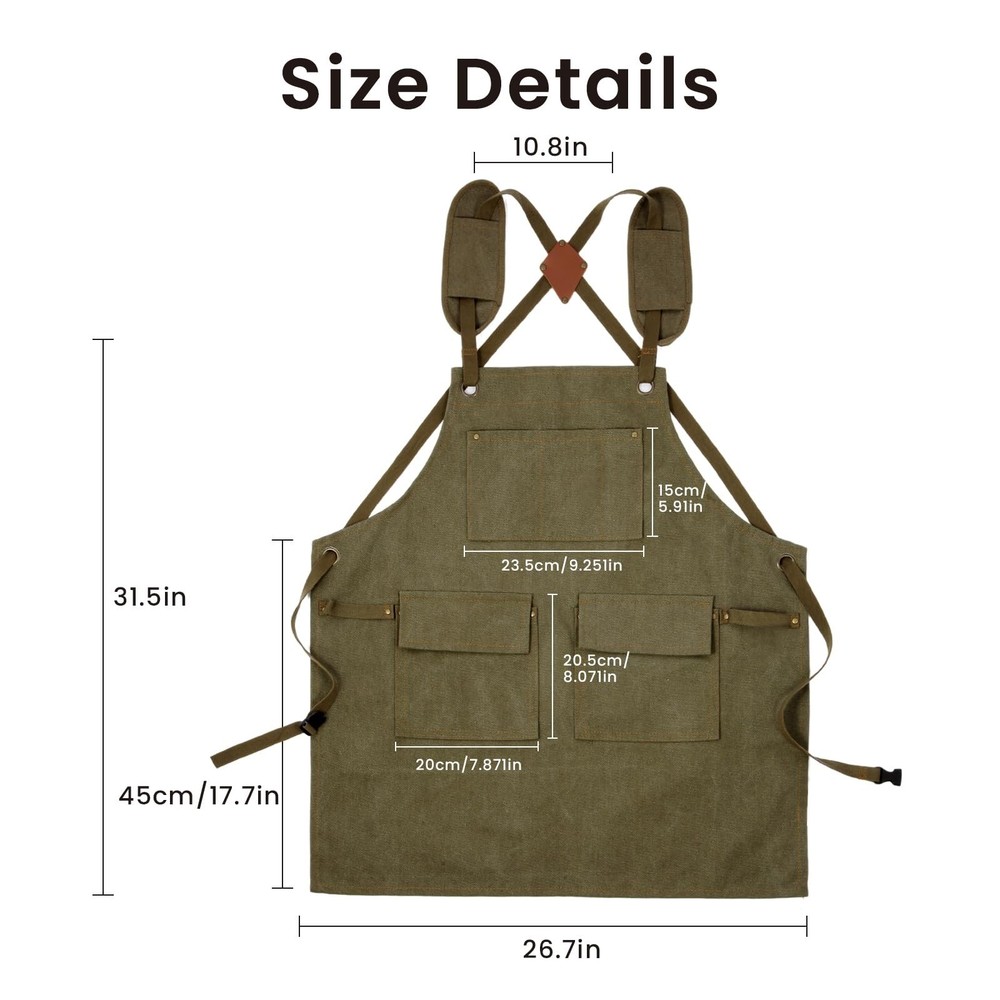 Work Apron with Pockets Thickened Waxed Canvas Apron Extended Adjustable Stra...