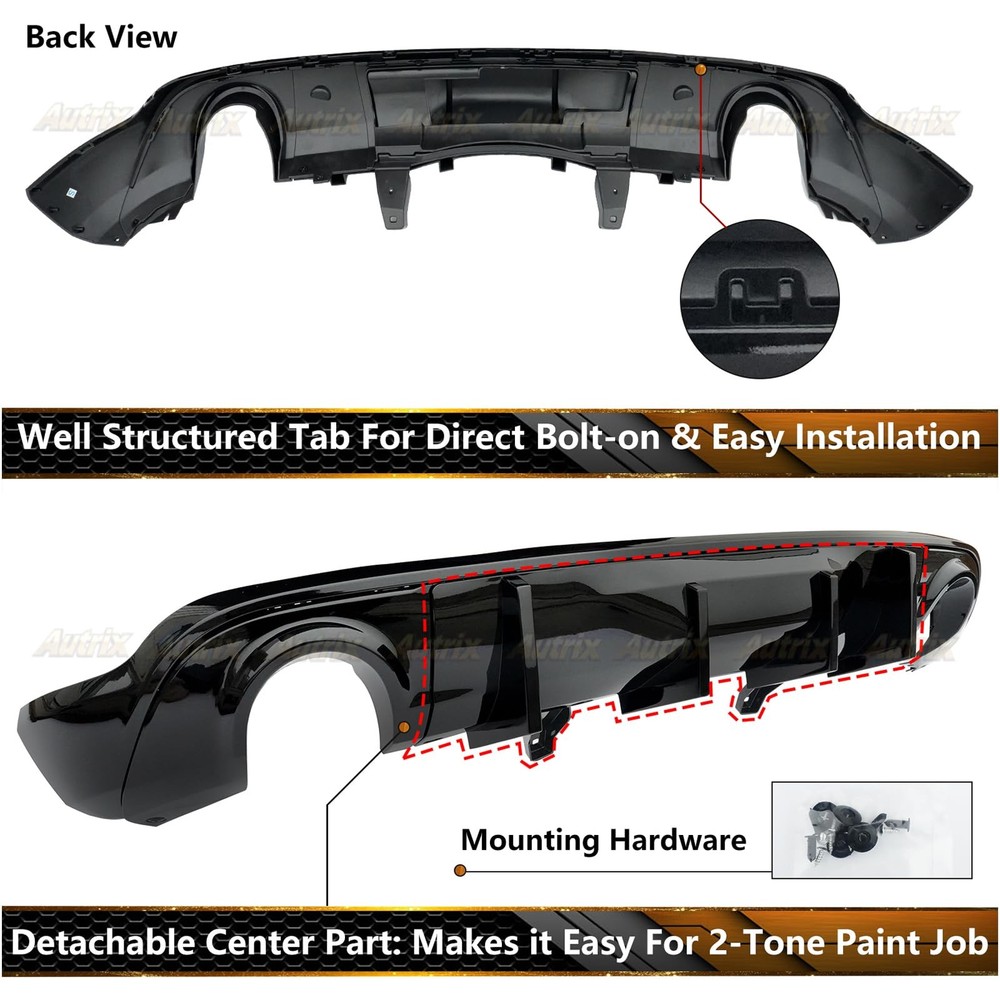 Rear Bumper Diffuser for Durango RT SRT 2011-2026 Shark Fin Gloss Black