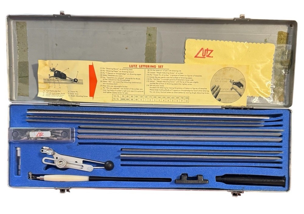 Vintage Lutz Lettering Set Scriber Drafting Lettering Tool Case Incomplete