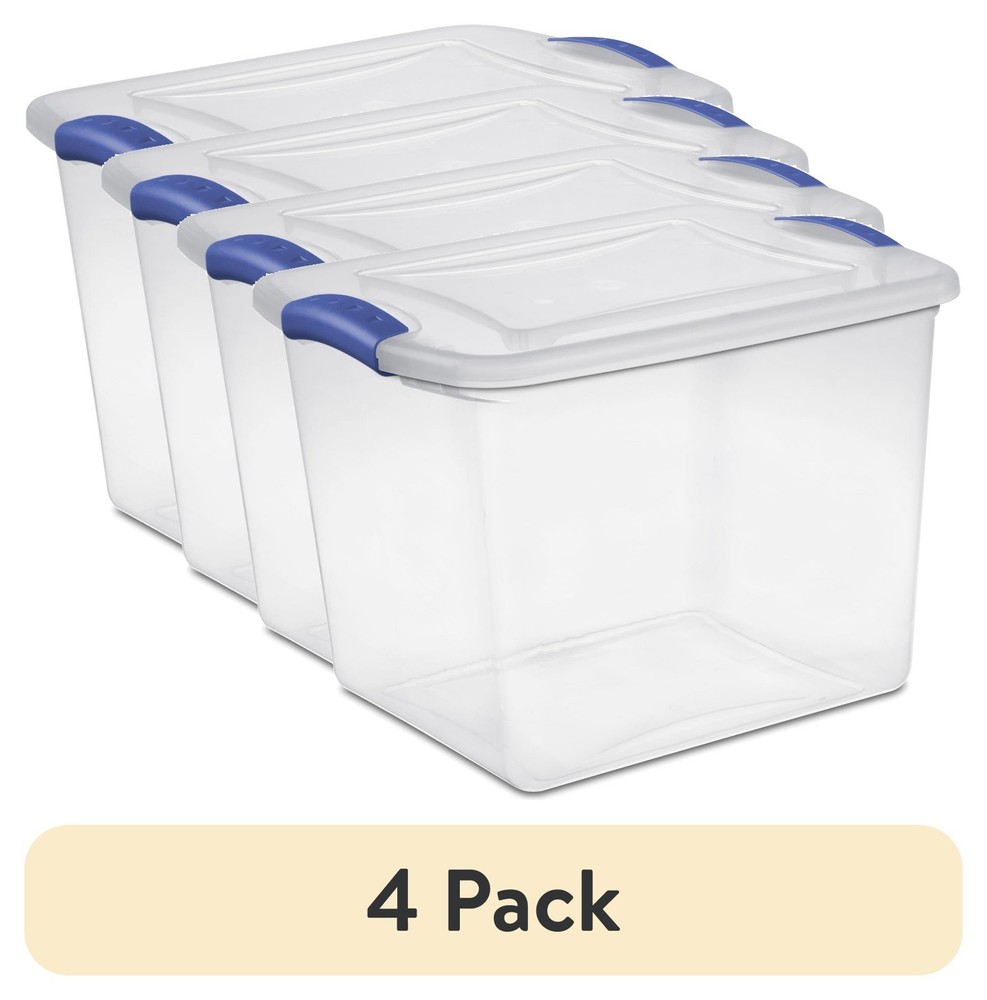 Sterilite Clear 27 Quart Latching Storage Bin with Blue Lid Plastic Container 4