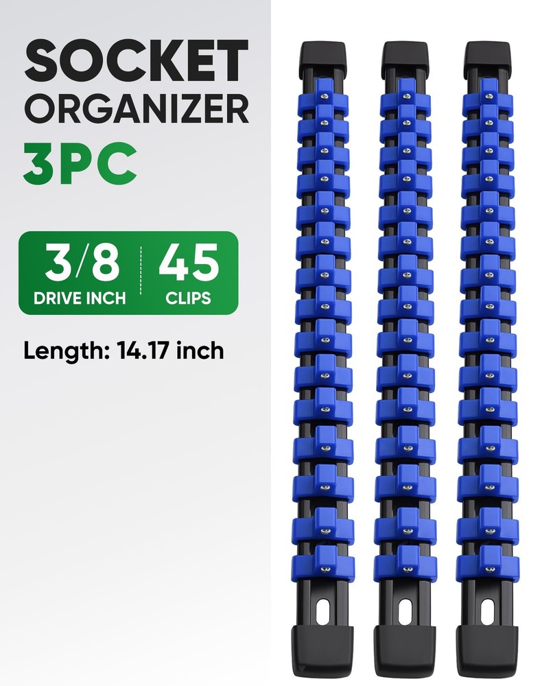 3PC ABS Socket Organizer, Socket Rails Fit 3/8 inch Drive, Heavy Duty Socket ...