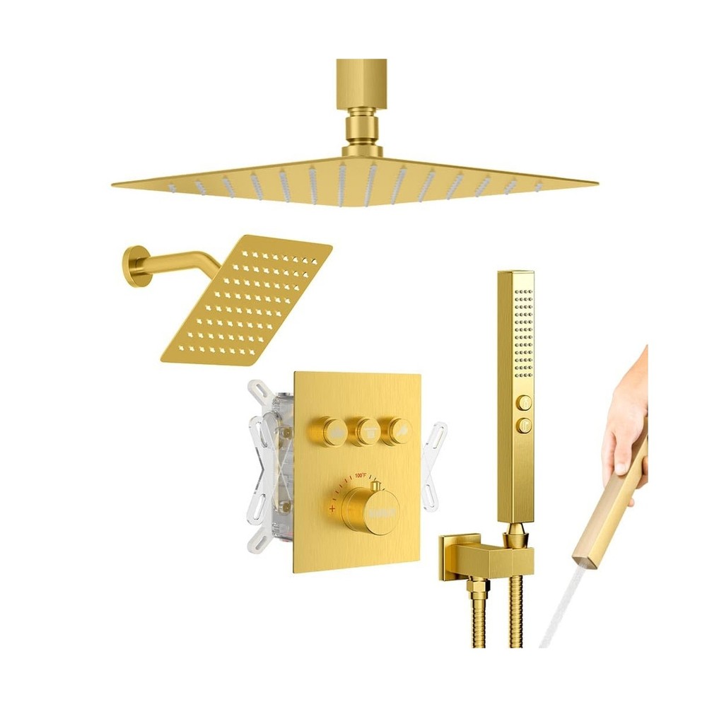 Brushed Gold Shower System, STARBATH Ceiling Mounted 10+6 Inch Rainfall Showe...