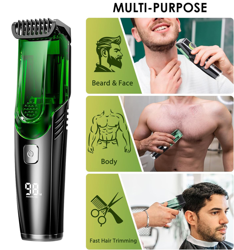 Rechargeable Vacuum Beard Trimmer for Men, Adjustable Length, Waterproof Shavers