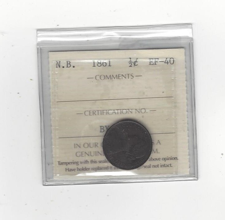 1861   ICCS Graded New Brunswick 1/2 Cent, **EF-40**