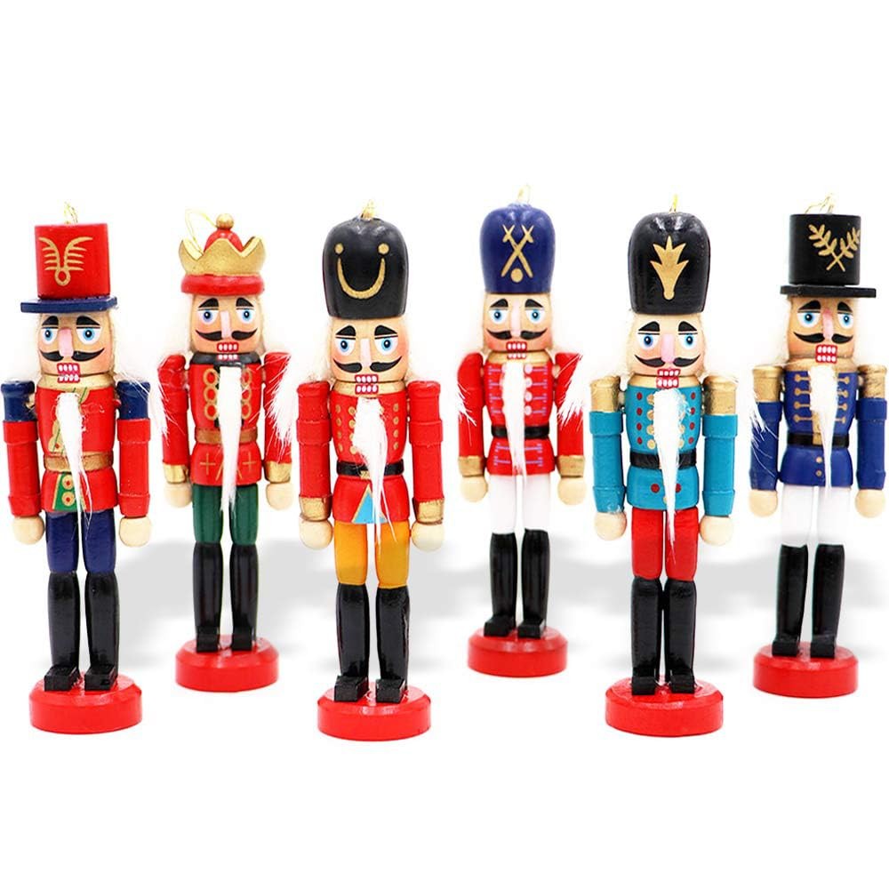 6pcs Wooden Nutcracker Christmas Ornaments Set