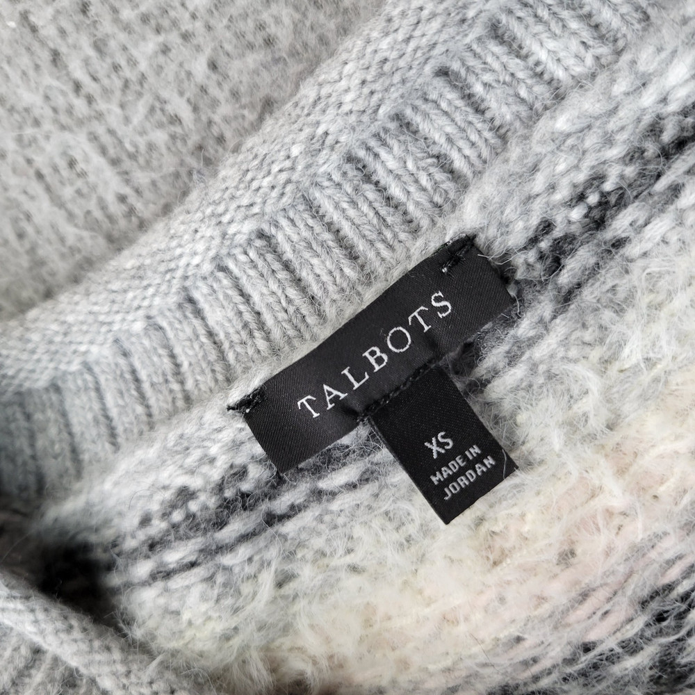 Talbots Wool Sweater Womens XS Gray Fair Isle Pullover