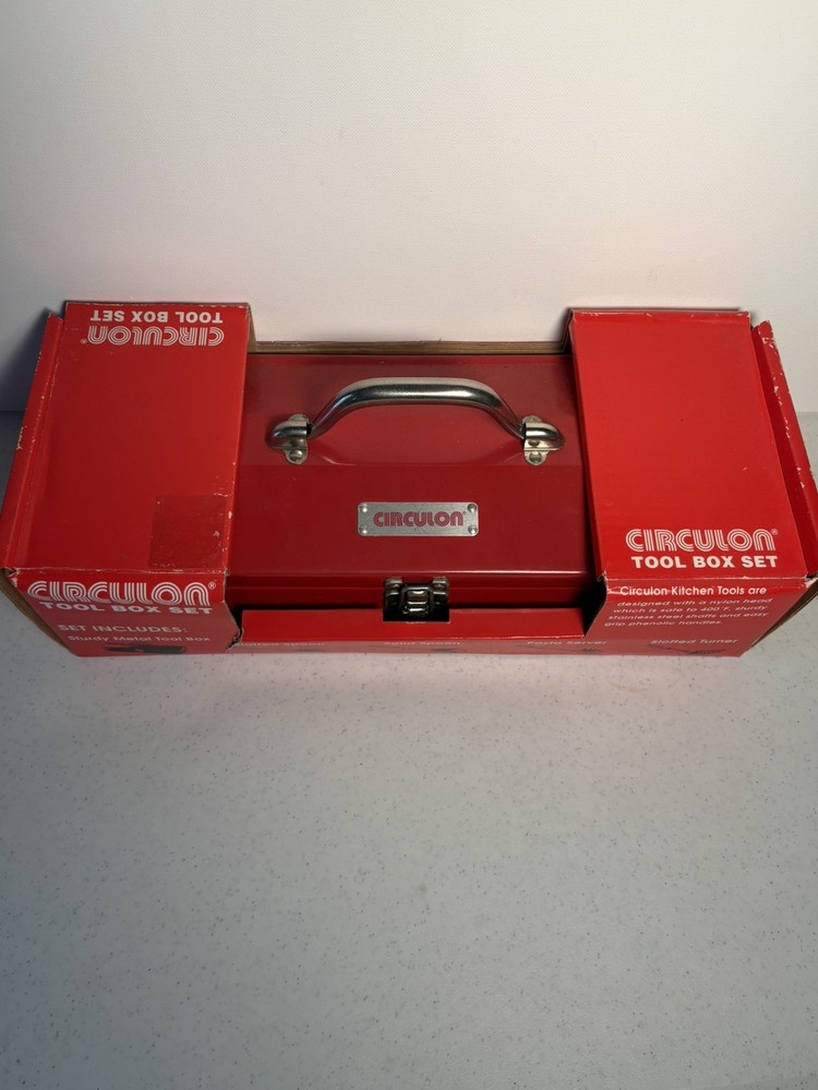 Circulon Red Metal Tool Box with Black Barbecue Tools