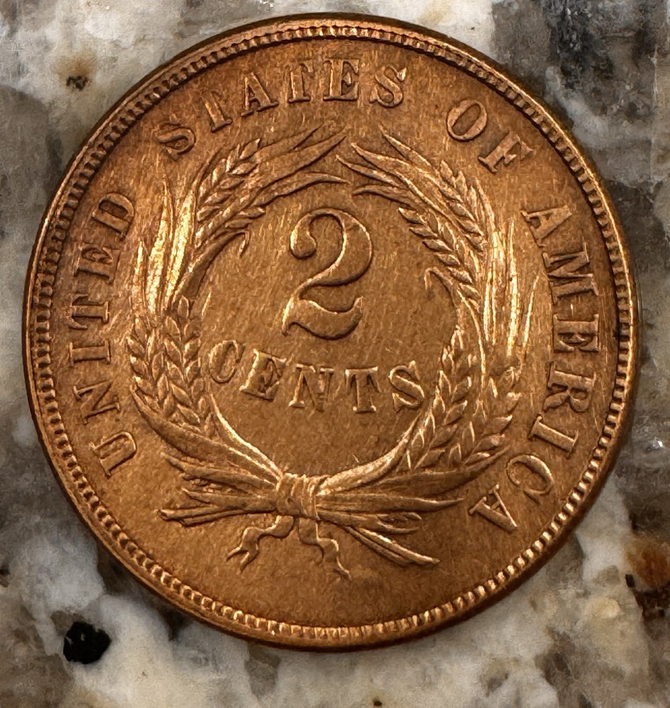 1865 2C TWO CENT PIECE Fancy 5, RB Uncirculated