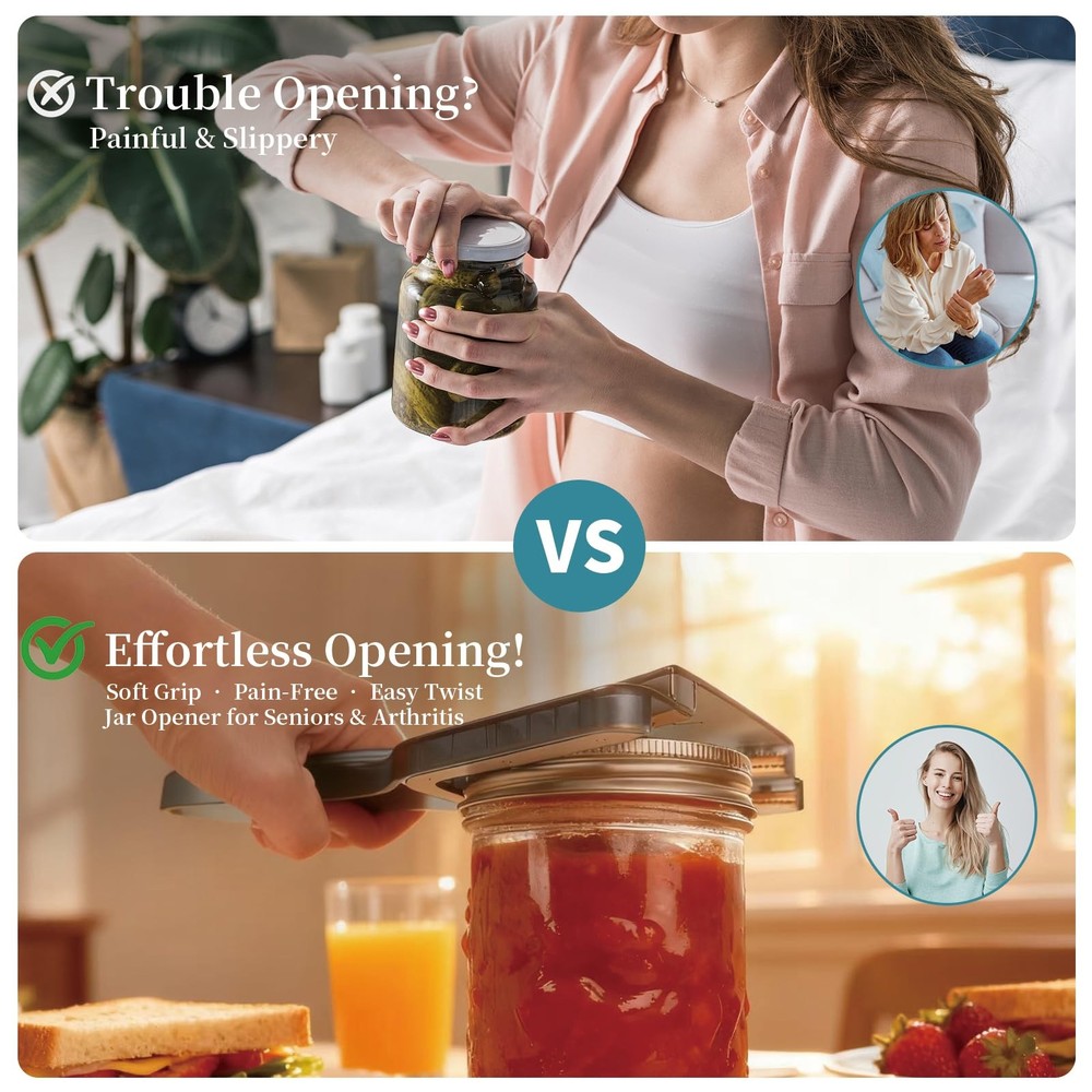 Jar Opener for Weak Hands & Seniors with Arthritis – Easy Large, Gray
