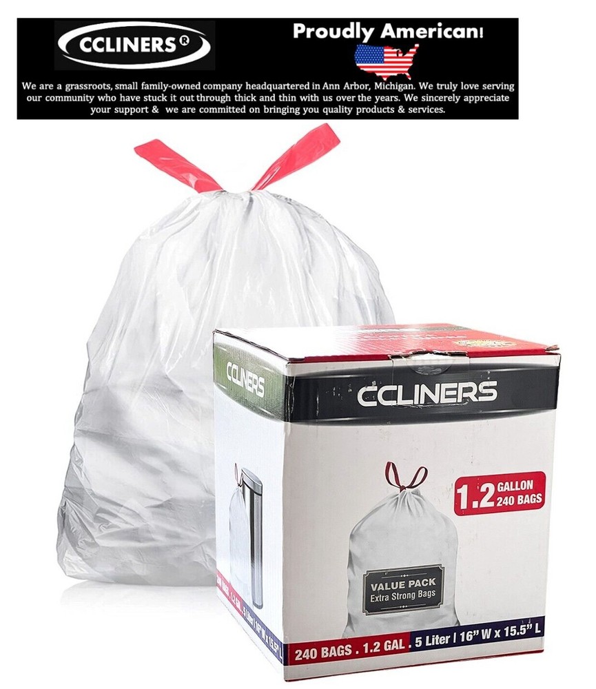 1.2 Gallon Small Drawstring Trash Bags Code A Simplehuman Compatible (240 Count)
