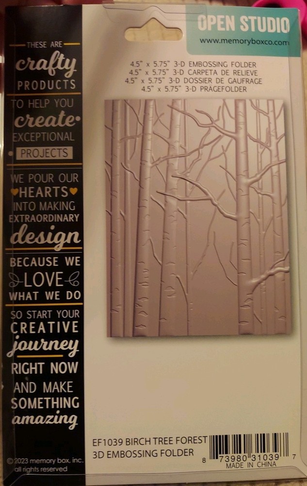 Open Studio 2023 "Birch Tree Forest" 3D Embossing Folder NIP 4.5"x5.75"