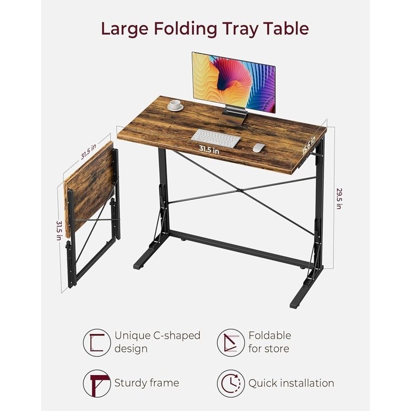 Foldable Compact Desk Portable Computer Table Space Saving Home Office Furniture