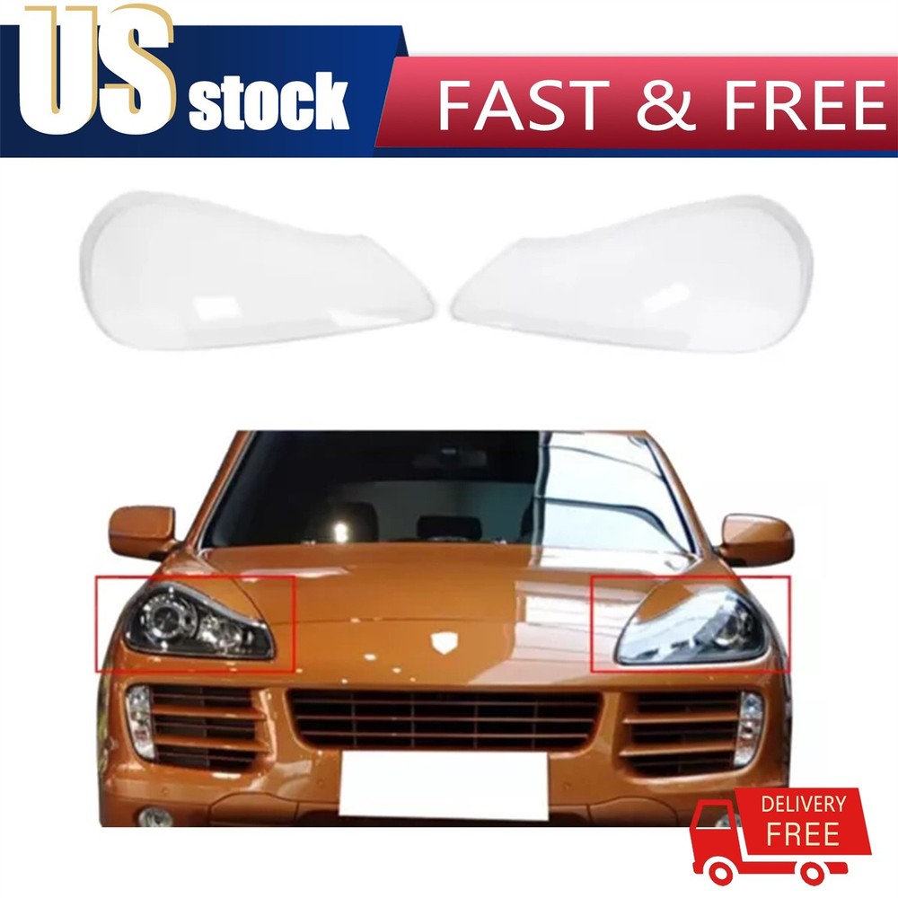 Pair For 2008-2010 Porsche Cayenne Headlight Lens Covers Replacement Clear Shell