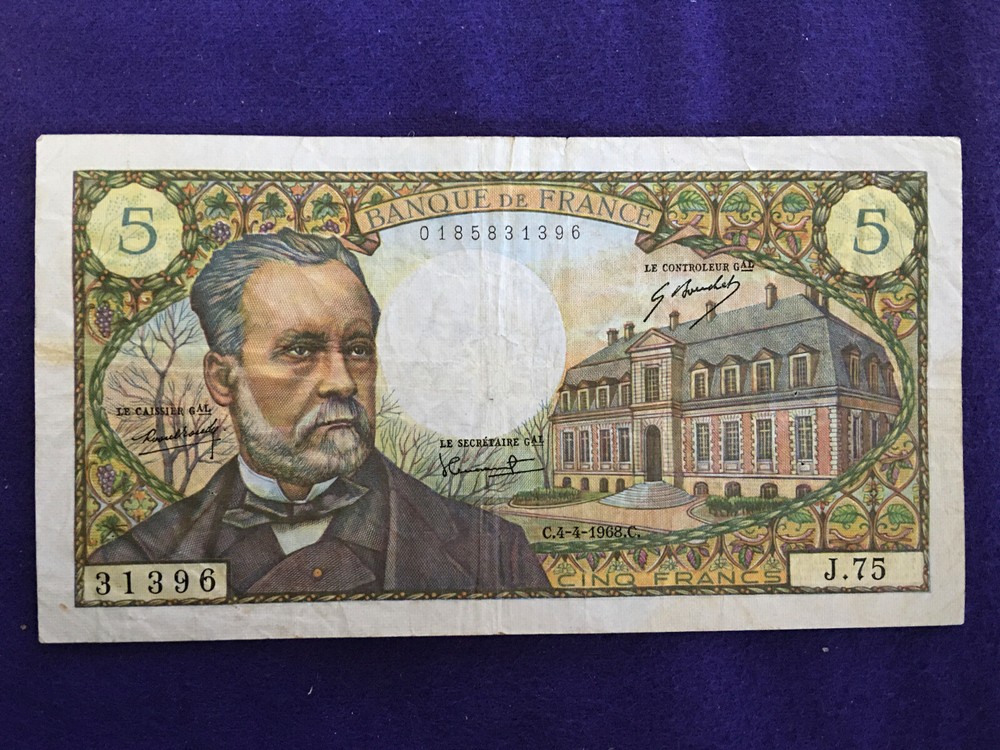 FRANCE 1968 LOUIS PASTEUR 5 FRANC NOTE