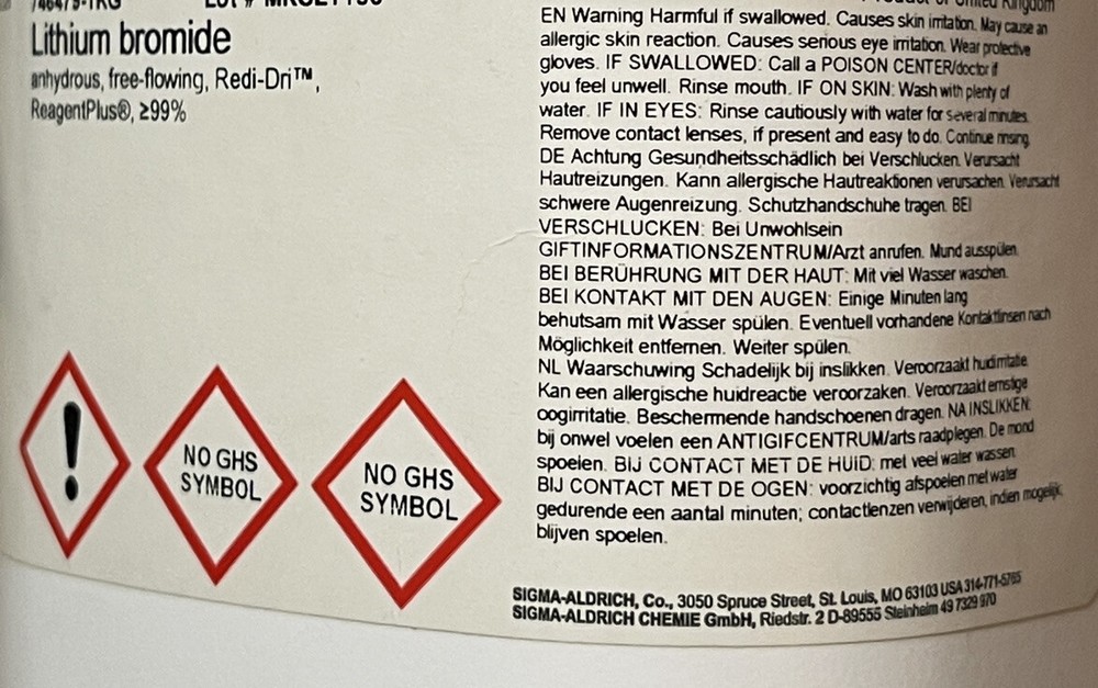 Lithium bromide anhydrous, 99+%, LiBr 250 Gram Free Flowing Powder