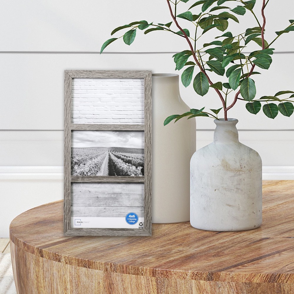 Mainstays Triple Opening 4" x 6"Rustic Gray Linear Gallery Collage Picture Frame