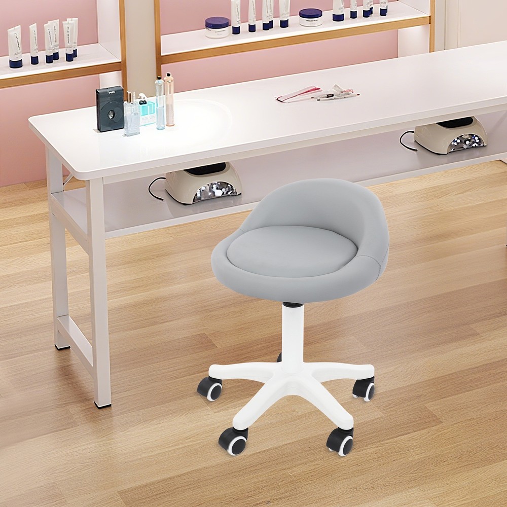 Adjustable Beauty Salon Chair Rolling Stool Rolling Stool with Low Backrest gray