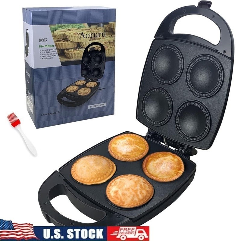 Mini Pie Maker Nonstick 4 Cup Quick Cooking Easy Clean Compact Kitchen Baker New