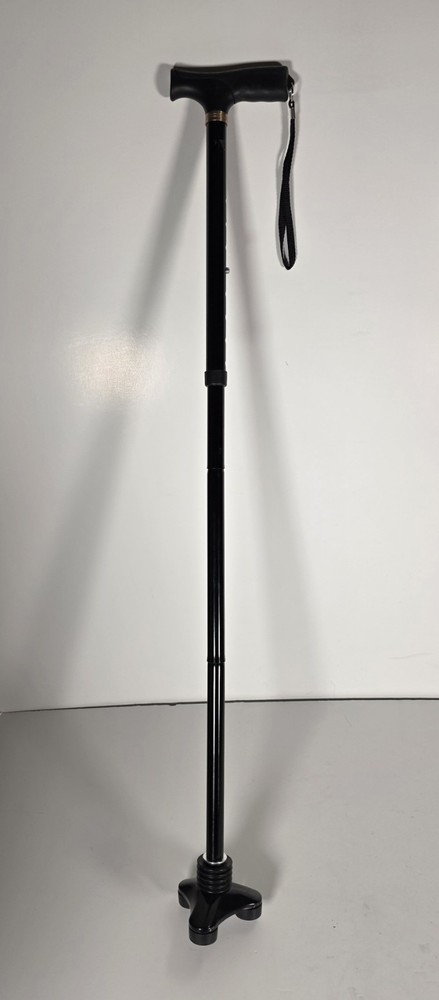 Folding Cane 4 section three leg base comfortable grip black color light weight