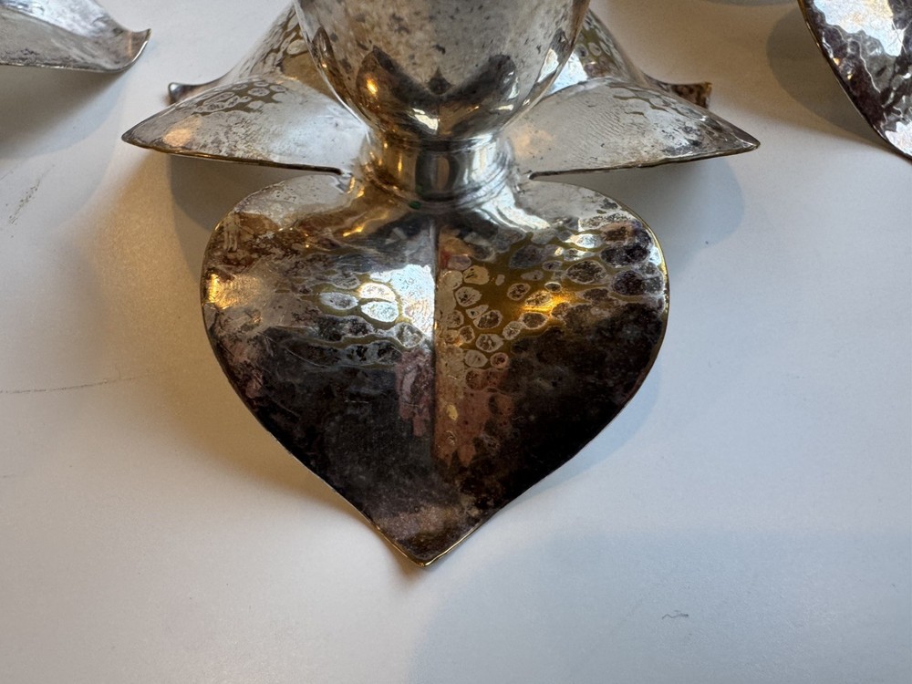 3 Leaf Floral Candlesticks Holder Silver plated Leaves Germany German Silver