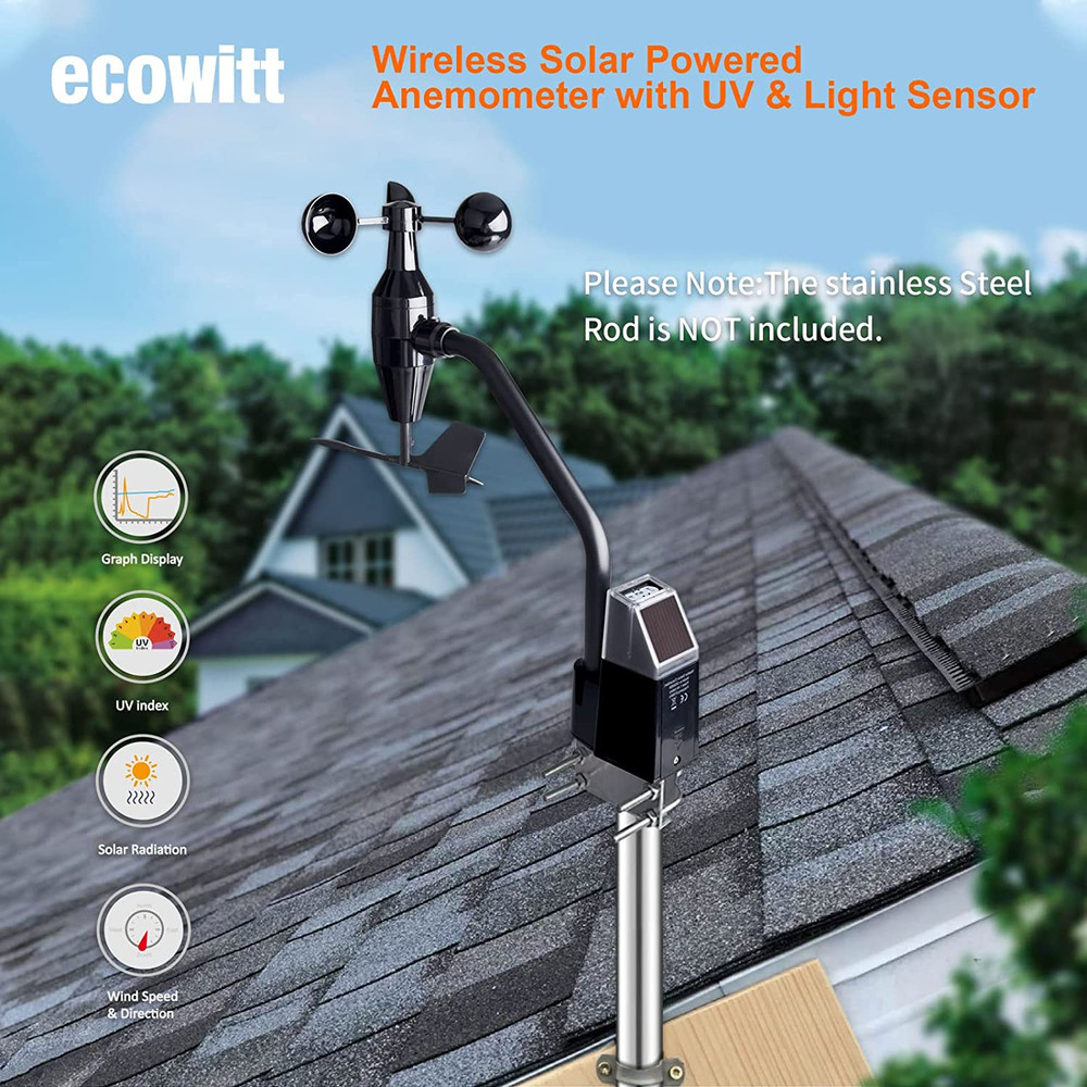 WS68 Wireless Anemometer Sensor, Solar Powered Wind Speed and Direction Sensor -