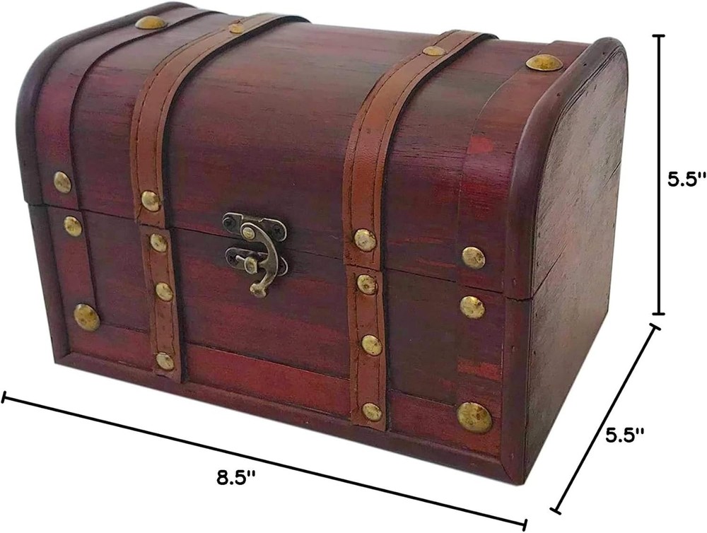 Decorative Wood and Leather Treasure Chest - Stylish Lockable Storage Solution
