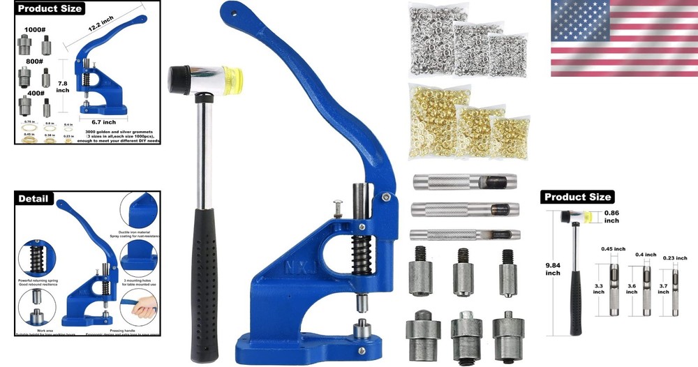 Professional Hand Press Grommet Tool with Interchangeable Dies - Versatile Use