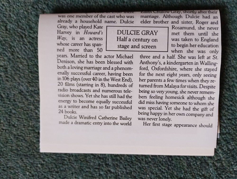 Sk13 Ephemera 1992 Article Dulcie Gray