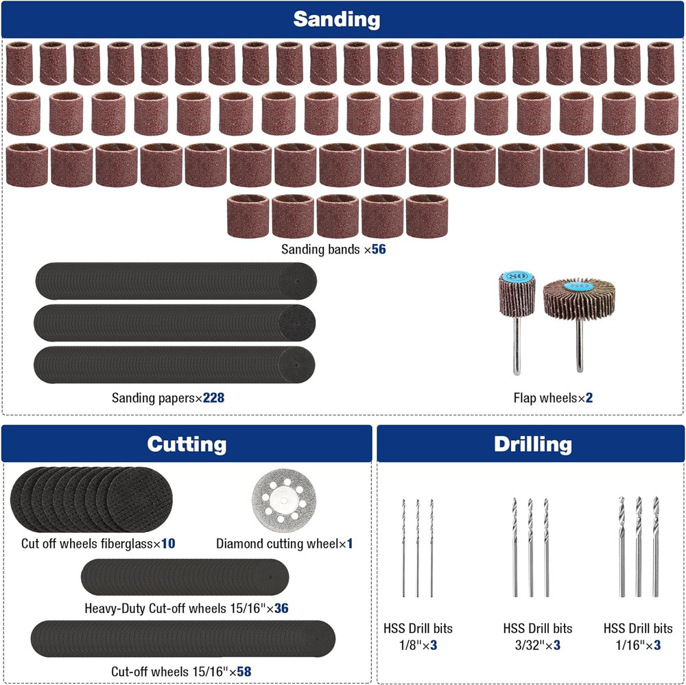 476PCS Rotary Tool Accessories Kit, Rotary Tool Bits for Easy Cutting, Sanding,