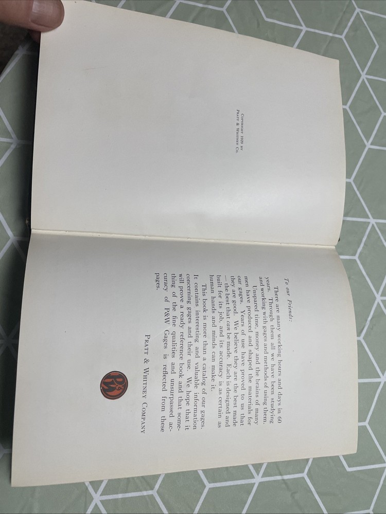 1929 PRATT & WHITNEY Gages Book