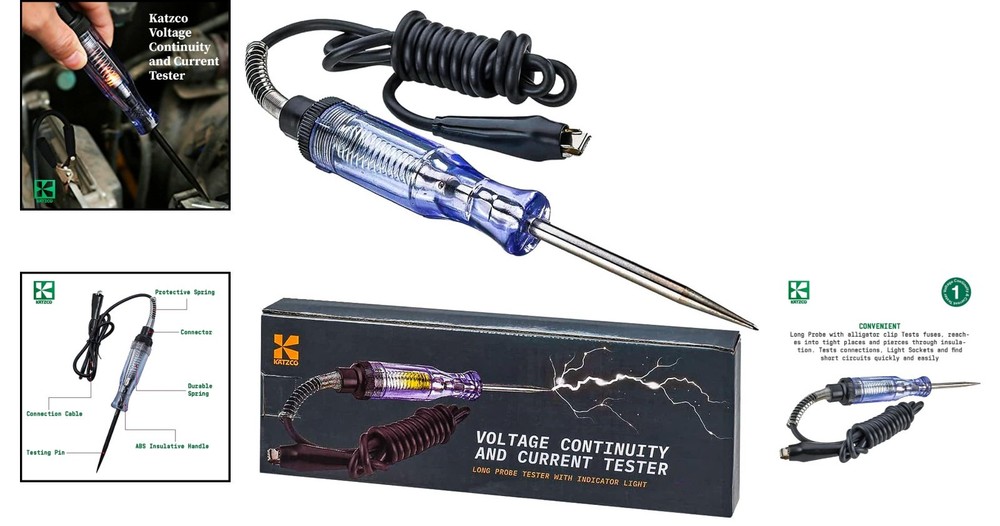 Durable Electrical Continuity Tester - 6-12V/24V, Sharp Probe & Indicator Light