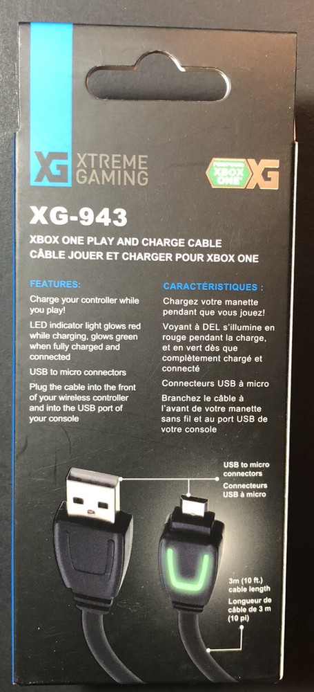 Xtreme Gaming LED 10ft Charge Cable for XBOX ONE Controller NEW