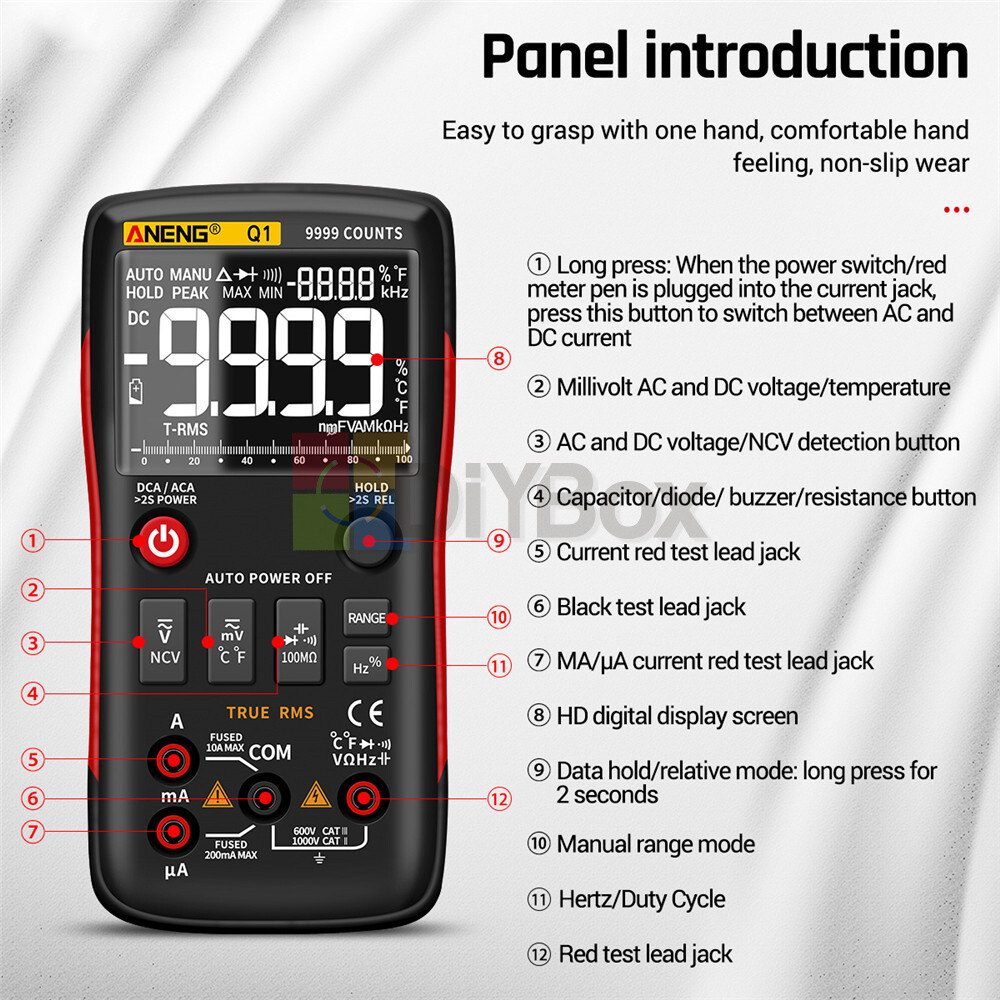 ANENG Q1 Backlight Digital Handheld Multimeter 9999 Counts Tester Auto-Ranging