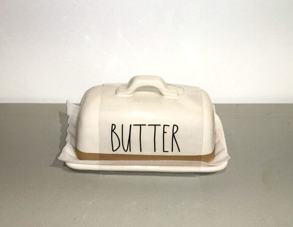 RAE DUNN BUTTER DISH GLOSS WHITE TAN BOTTOM (NEW)