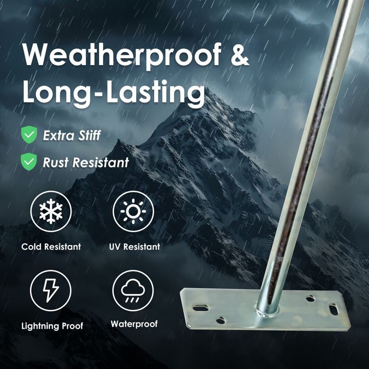 TV Antenna Mast Mount Kit Weather Proof Solid Structure Easy Roof/Wall Install