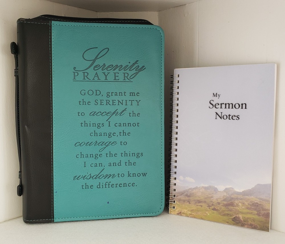 Serenity Prayer Black Bible Carry Case Zip Around Sermon Notes Spiral Notebook
