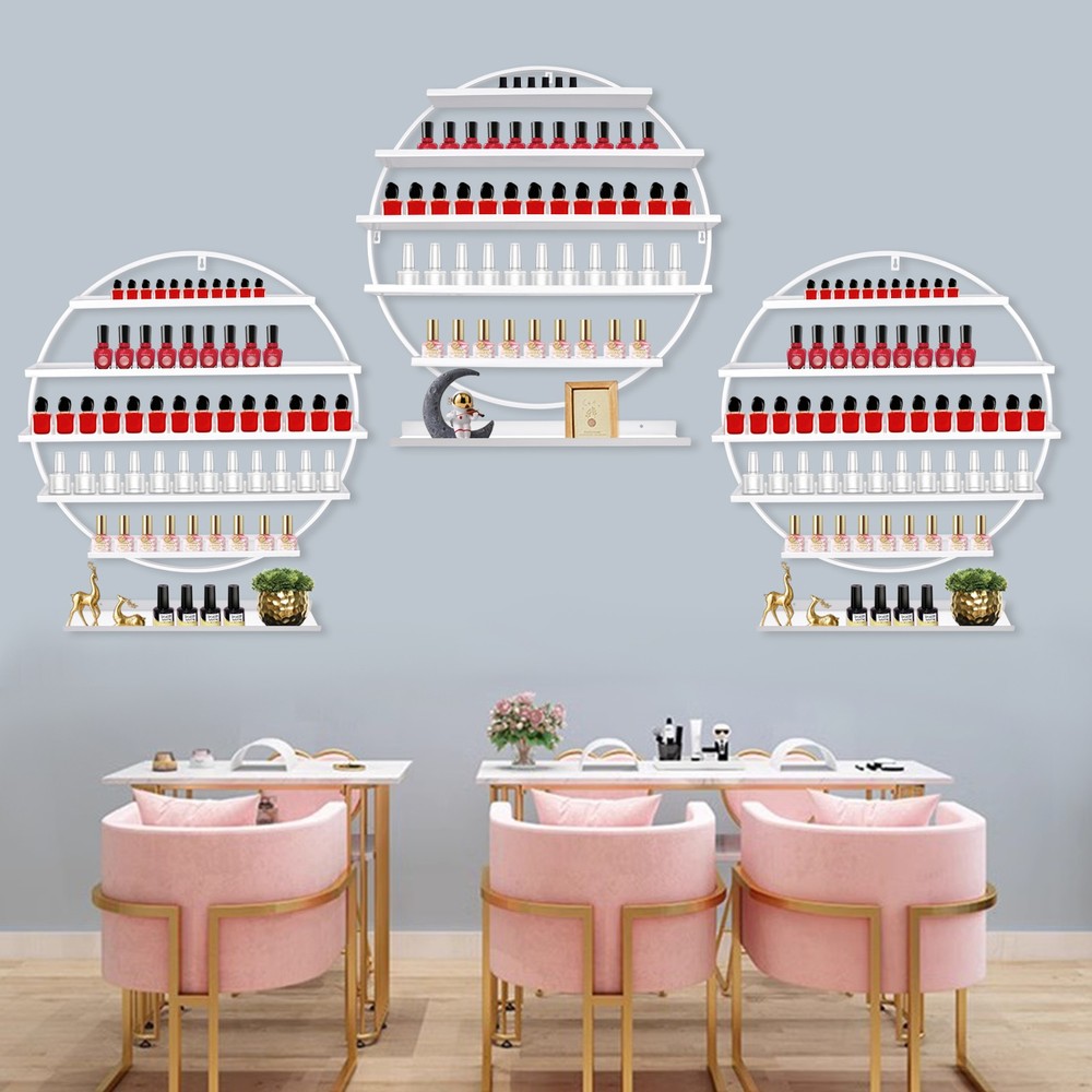 Wall Mounted Round Shape Nail Polish Storage Rack, Holder Display Stand for Nail