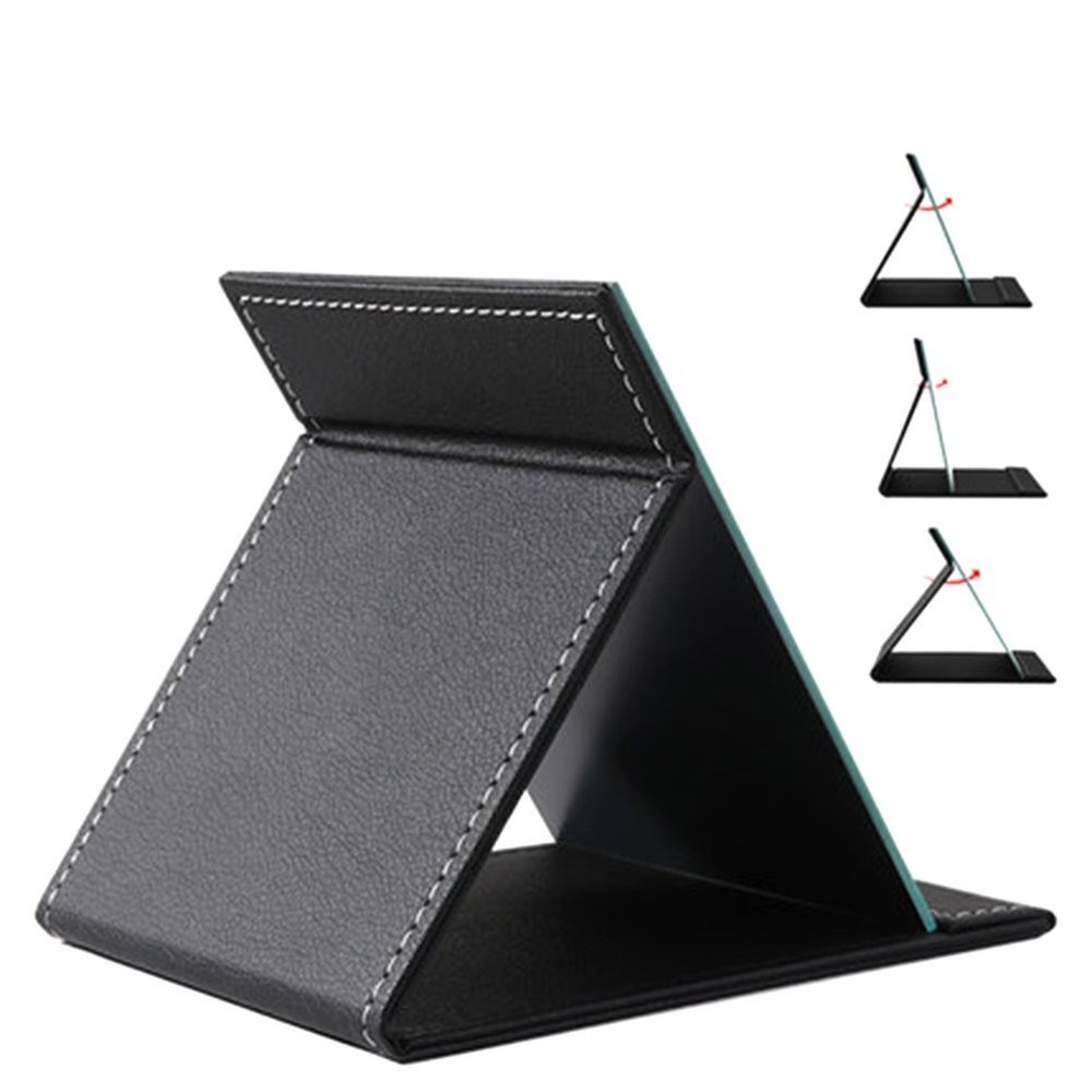 Protable PU Leather Mirror Folding Desktop Makeup Mirror with Adjustable Stan