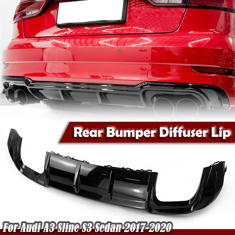 Rear Bumper Diffuser Lip Spoiler Gloss Black for A3 S3 Sedan 2017-2020