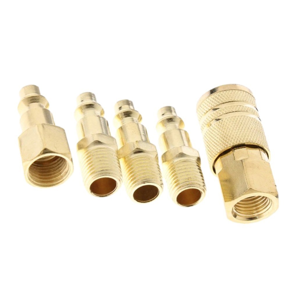 Sturdy Brass Quick Coupler Air Hose Connector Set for Compressor 5 Pcs Pack