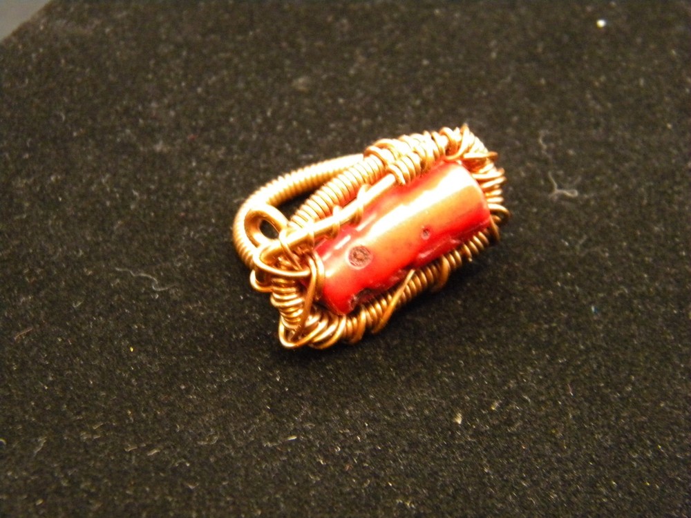 Handmade Unique Genuine Red Coral Copper Ring ~