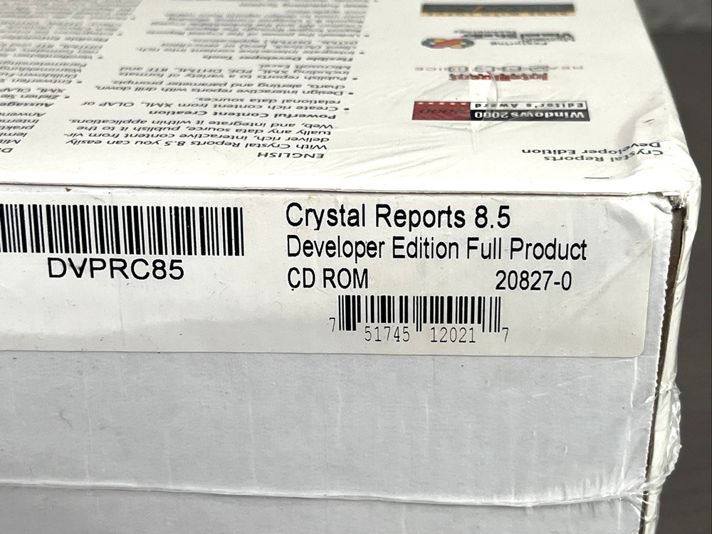 Crystal Reports 8.5 Developer Edition Windows New Factory Sealed Box