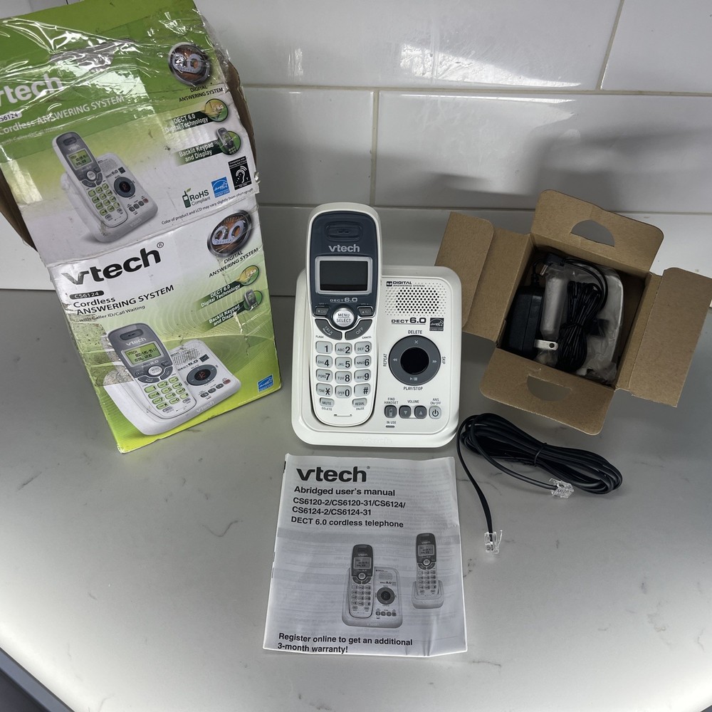 VTECH *CS6124* 1 HANDSET CORDLESS DIGITAL ANSWERING SYSTEM WHITE Open box