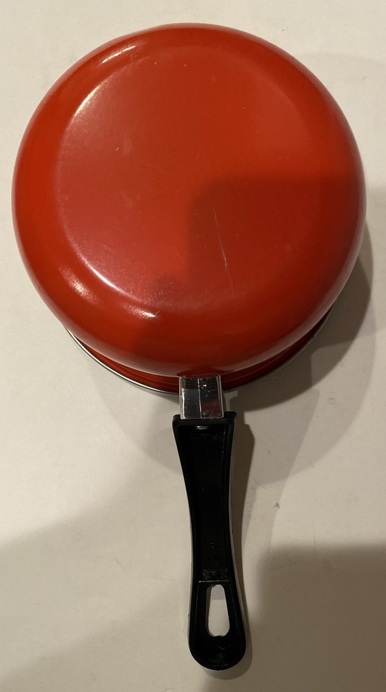Enamelware Pan With Lid Solid RED Enamel Medium Pot Farmhouse 6.5” Diameter