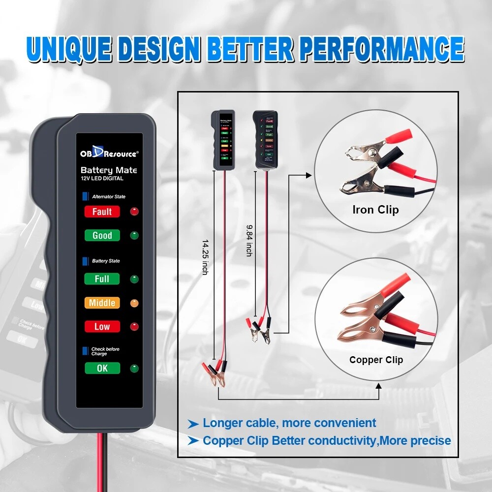 12V Battery Load Tester Alternator analyzer Diagnostic tool car autocycle marine