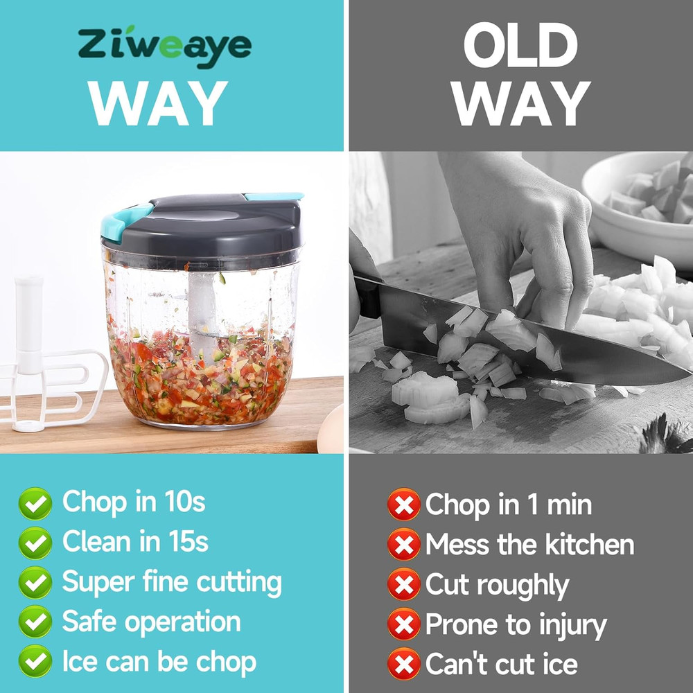 Manual Food Processor Vegetable Chopper, Portable Hand Pull String Garlic Mincer