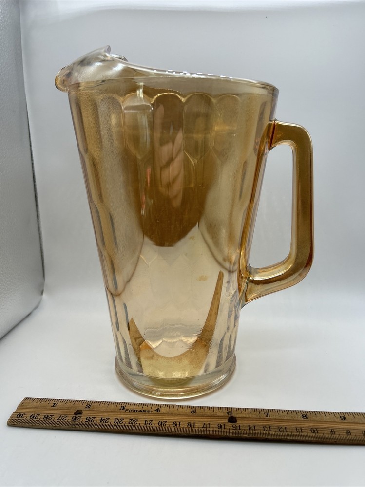 Vintage Orange Carnival Glass Pitcher with Handle Numbered 13A