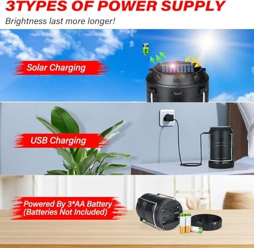 Solar Camping Lantern 4-Pack - Rechargeable LED Lights, Magnetic Base & 4 Pack